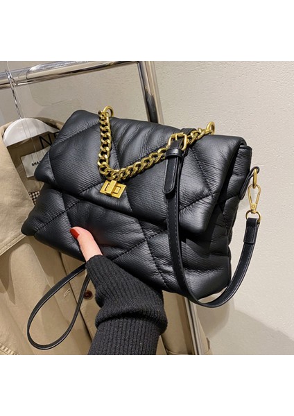 S Popüler Doku Kadın Sonbahar ve Kış Elmas Crossbody Yumuşak Deri Sonbahar ve Kış Zincir Büyük Çantası (Yurt Dışından) modelleri