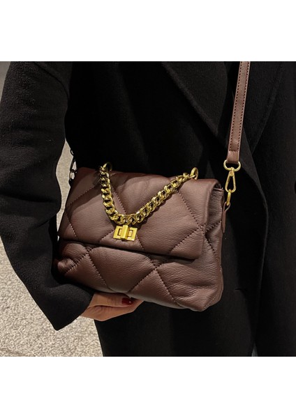 S Popüler Doku Kadın Sonbahar ve Kış Elmas Crossbody Yumuşak Deri Sonbahar ve Kış Zincir Büyük Çantası (Yurt Dışından) indirimleri