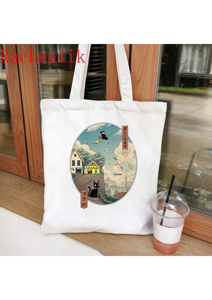 WHITE29 Anime Ruhların Kaçışı Totoro Alışveriş Grafik Tote Harajuku Alışveriş Kadın Kanvas Omuz Kadın Ulzzang Komik Eko 90S Çantası (Yurt Dışından)