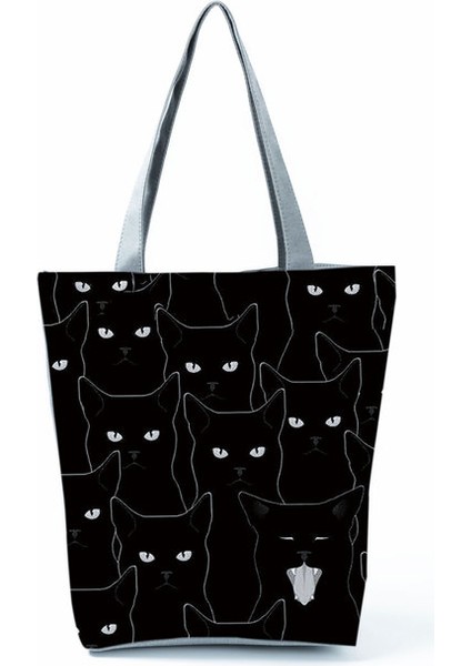 HL2496 Kedi Tote Özelleştirilmiş Eko Tote Alışveriş Kedi Baskı Kadın Polyester Tote Seyahat Plaj Taşınabilir Kadın Çantası (Yurt Dışından)