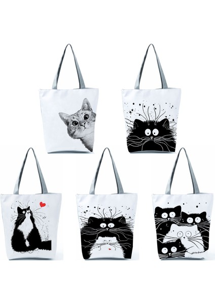 HL2496 Kedi Tote Özelleştirilmiş Eko Tote Alışveriş Kedi Baskı Kadın Polyester Tote Seyahat Plaj Taşınabilir Kadın Çantası (Yurt Dışından)