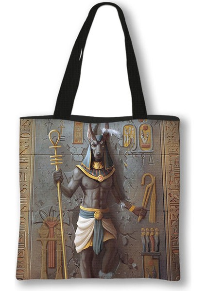 Mısır Firavunu Anubis Omuz Tote Kız Alışveriş Mısır Hiyeroglifleri ve Sembolleri Baskı Alışveriş Kadın Çantası (Yurt Dışından)