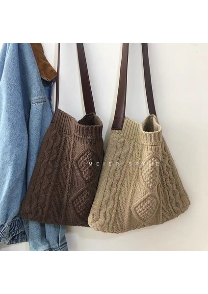 Kadın Yün Örme Örgü Criss Çapraz Genç Tığ Kış Kore Retro Chic Büyük Kapasiteli Omuz Çantası (Yurt Dışından) indirimleri