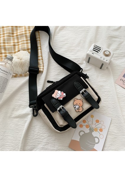 Sarı Crossbody Kadın Sevimli Kız Kanvas Öğrenci Kore Versiyonu Tek Omuzlu Küçük Kare Çok Fonksiyonlu Tüm Maç Çantası (Yurt Dışından)