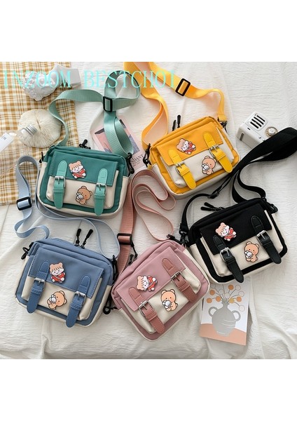 Sarı Crossbody Kadın Sevimli Kız Kanvas Öğrenci Kore Versiyonu Tek Omuzlu Küçük Kare Çok Fonksiyonlu Tüm Maç Çantası (Yurt Dışından)