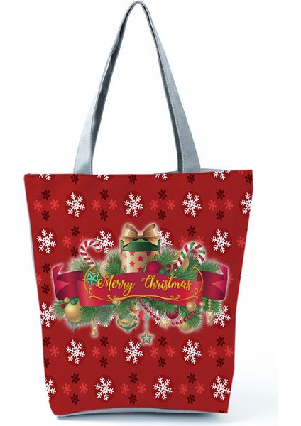 HL1569 Noel Yüksek Kapasiteli Katlanabilir Özelleştirilebilir Noel Arifesi Hediye Kadın Omuz Alışveriş Taşınabilir Çantası (Yurt Dışından)