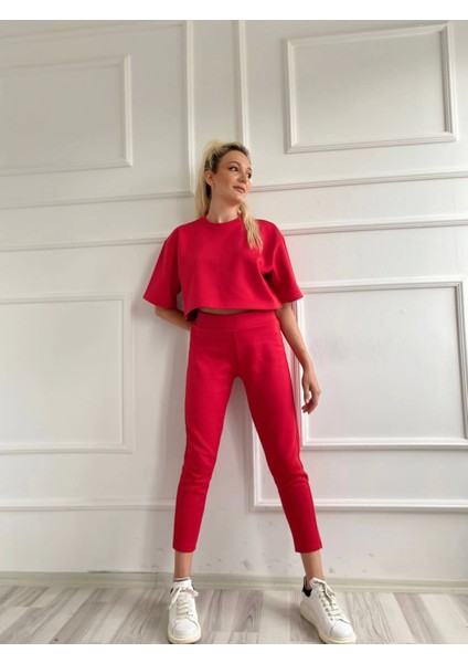 Key Moda Kadın Crop Bluz ve Kalem Pantolon Ikili Takım