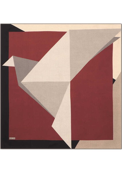 Siyah Bordo Geometrik Desen Twill Ipek Eşarp