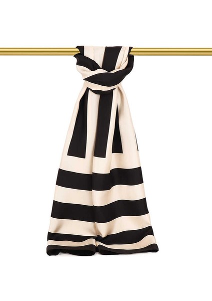 Siyah Çizgi Desen Twill Ipek Şal