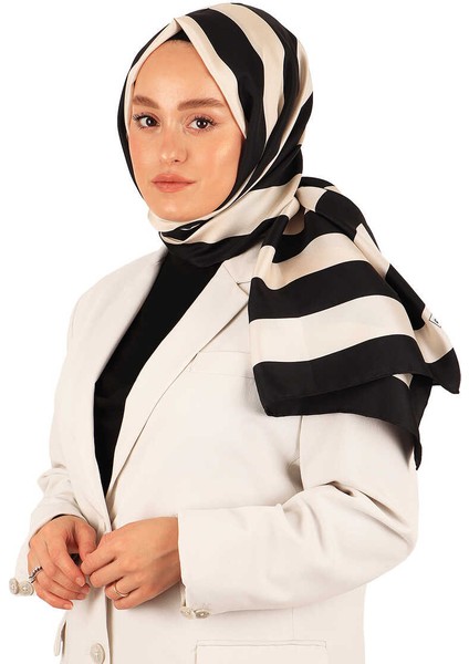Siyah Çizgi Desen Twill Ipek Şal modelleri
