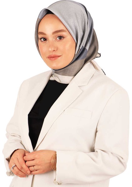 Ekru Gri Geometrik Desen Twill Ipek Eşarp fiyatları