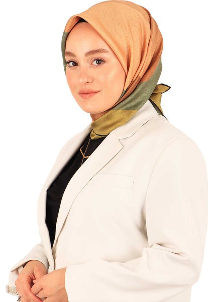 Yeşil Haki Geometrik Desen Twill Ipek Eşarp fiyatları