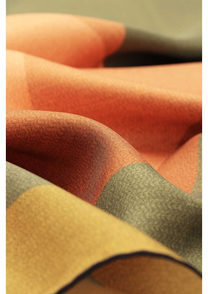 Yeşil Haki Geometrik Desen Twill Ipek Eşarp modelleri