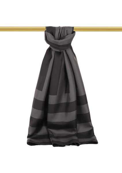 Antrasit Çizgi Desen Twill Ipek Şal