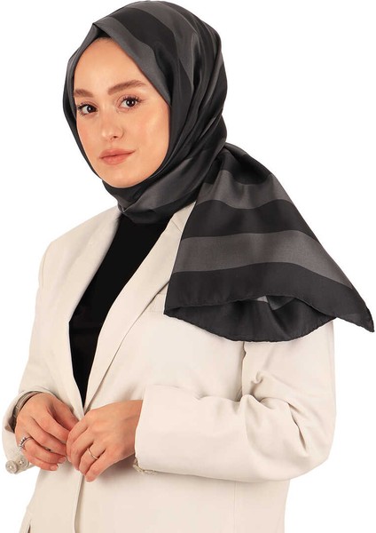 Antrasit Çizgi Desen Twill Ipek Şal modelleri