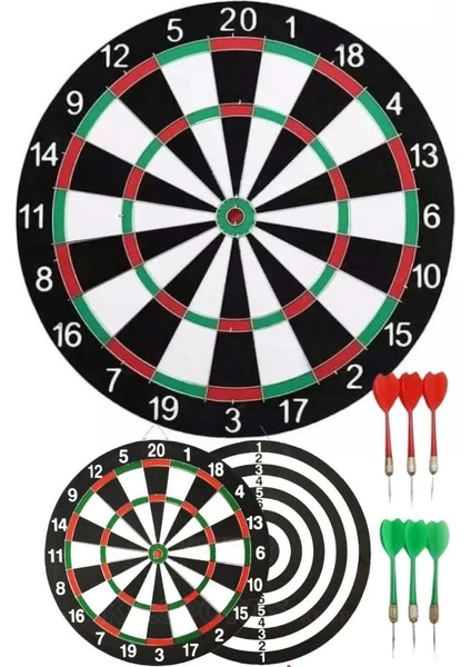 Dünyadan Hediyeler Çift Taraflı Dart Tahtası ve 6 Adet Metal Uçlu Ok 40CM Bullseye