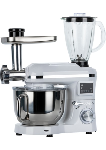 SM50 Beyaz LED Ekranlı Hamur Mayalama Kıyma Çekme Blender 2000W 6,5 Litre Stand Mikser Mutfak Şefi Hamur Yoğurma Makinesi