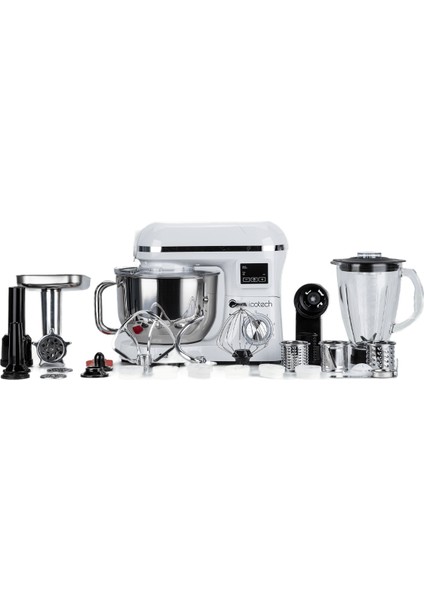 SM50 Beyaz LED Ekranlı Hamur Mayalama Kıyma Çekme Blender 2000W 6,5 Litre Stand Mikser Mutfak Şefi Hamur Yoğurma Makinesi
