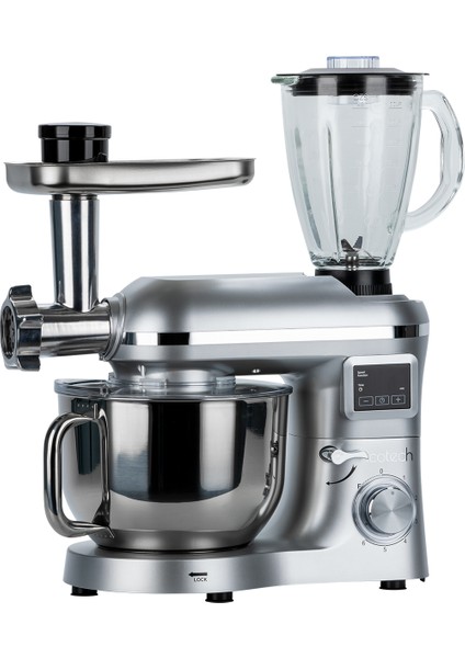 SM50 Gümüş LED Ekranlı Hamur Mayalama Kıyma Çekme Blender 2000W 6,5 Litre Stand Mikser Mutfak Şefi Hamur Yoğurma Makinesi