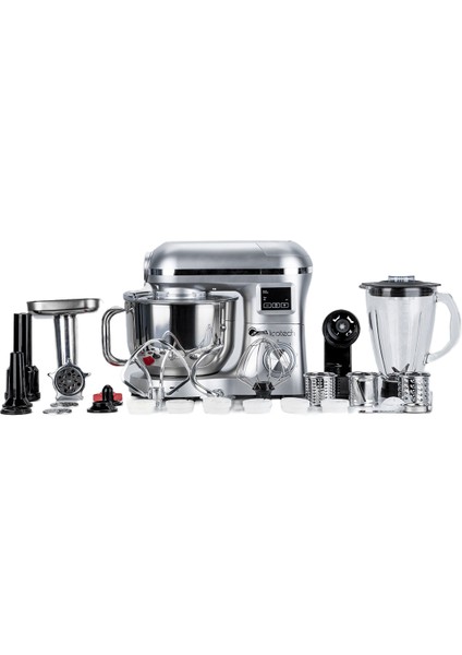 SM50 Gümüş LED Ekranlı Hamur Mayalama Kıyma Çekme Blender 2000W 6,5 Litre Stand Mikser Mutfak Şefi Hamur Yoğurma Makinesi