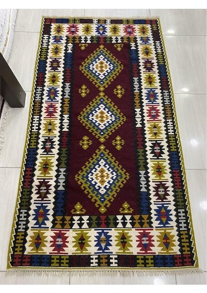 El Dokuma Yahyalı Yün Kilim 110X203 Renkli %100 Yün Kilim