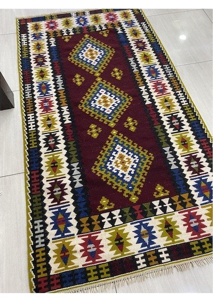 El Dokuma Yahyalı Yün Kilim 110X203 Renkli %100 Yün Kilim