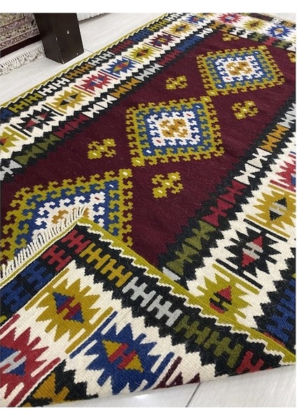 El Dokuma Yahyalı Yün Kilim 110X203 Renkli %100 Yün Kilim