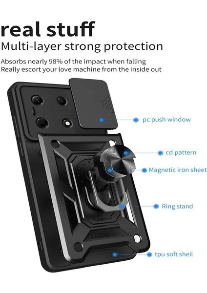 Infinix Note 30 Pro Kılıf Sert Silikon Tank Aramid Sürgülü Vega Yüzüklü Lacivert fiyatları