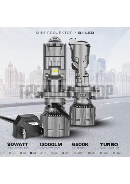 H7 Bi-Led Mini Projektör Lens 90 Watt 12000 Lümen modelleri