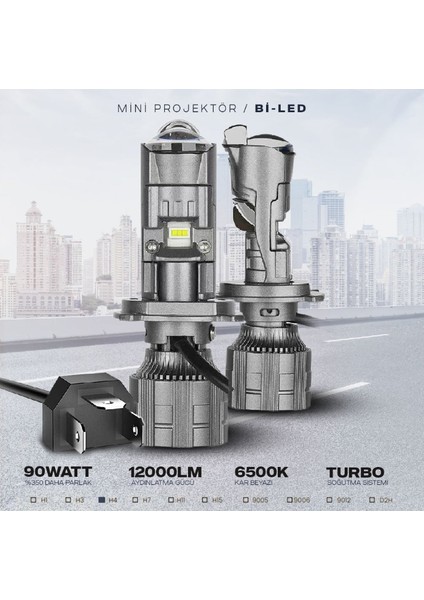 H7 Bi-Led Mini Projektör Lens 90 Watt 12000 Lümen fırsatları