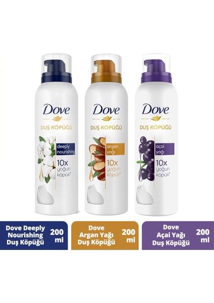 Duş Köpüğü  Argan Yağı 200 ml + Açai Yağı 200ML + Depply Nourishing 200 ml