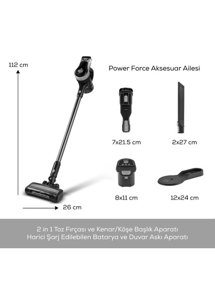 Vantuz Power Force Max 2 In 1 Şarj Edilebilir Dik Süpürge Silver