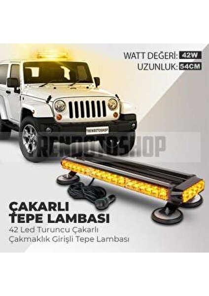 Acil Durum Ikaz Lambası Farklı Çakar Modlu 4 Way 4 Yönlü Turuncu (530362864)42 LED 52 cm