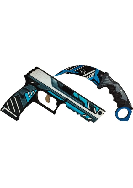 Ahşap Cs-Go Tabanca ve Karambite Vulkan Skin Kaplamalı Set
