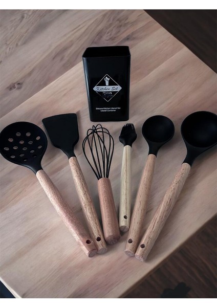 6 Parça Ahşap Saplı Silikon Servis Set