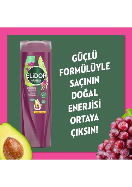 Doğanın Enerjisi Saç Bakım Şampuanı Avokado ve Üzüm Çekirdeği Yağı Güçlendirici & Parlaklık Kazandırıcı 400 ml X3