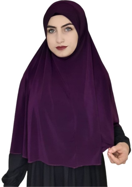 Tek Parca Pratik Büyük Hazır Eşarp Hijap Mürdüm Renk Namaz Örtüsü