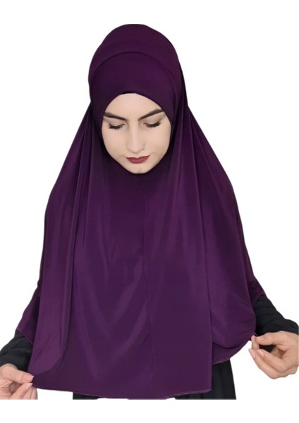 Tek Parca Pratik Büyük Hazır Eşarp Hijap Mürdüm Renk Namaz Örtüsü