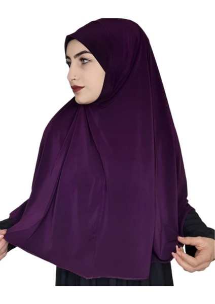 Tek Parca Pratik Büyük Hazır Eşarp Hijap Mürdüm Renk Namaz Örtüsü