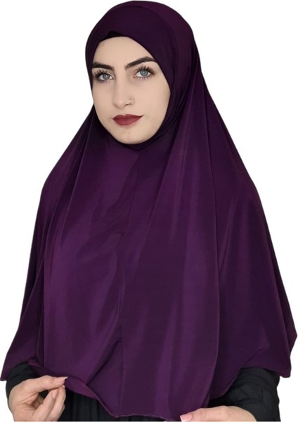 Tek Parca Pratik Büyük Hazır Eşarp Hijap Mürdüm Renk Namaz Örtüsü