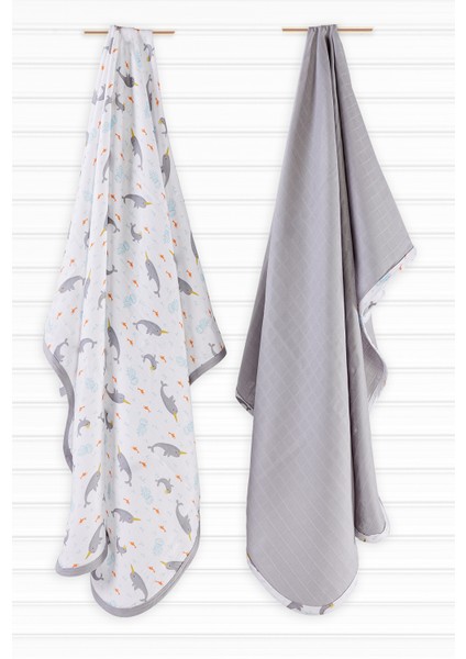 Unicorn Fish Bambu - Pamuk Müslin Örtü 110X110 - 2 Adet
