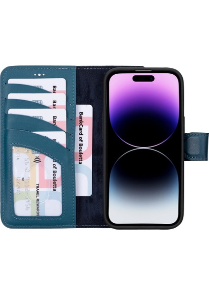 Apple iPhone 15 Uyumlu Deri Cüzdanlı Kılıf BRN4EF