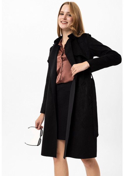 Kadın Kuşak Detaylı Süet Kaban fiyatları