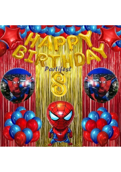 Spiderman Örümcek Adam Balon Set Balon Folyo Set Spiderman Konsept Doğum Günü Set 8 Yaş Balon