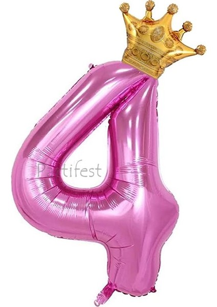 Pembe Taçlı Rakam Balon Seti Pembe 4 Yaş Balon Set Doğum Günü Balon Seti