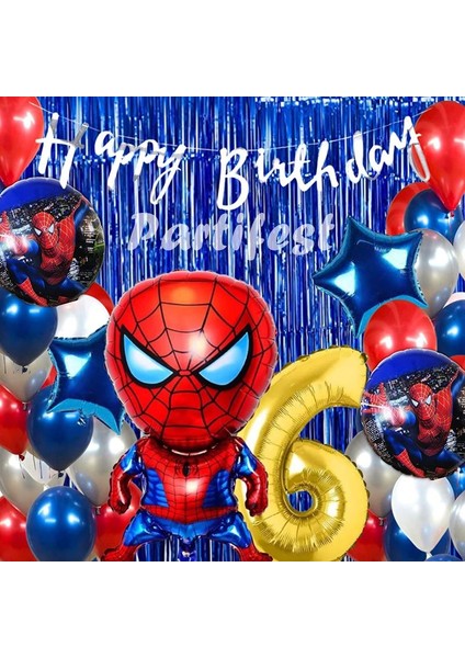 Parti Station Spiderman Örümcek Adam Balon Set Balon Folyo Set Spiderman  Konsept Doğum Günü Set 6 Yaş Balon