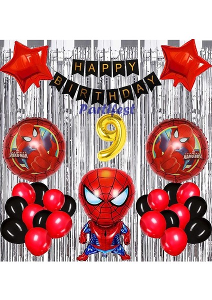 Spiderman Örümcek Adam Balon Set Balon Folyo Set Spiderman Konsept Doğum Günü Set 9 Yaş Balon