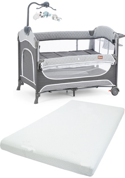 Atlas Plus Anne Yanı Sallanır Cibinlikli Dönenceli Oyun Parkı Park Yatak 70X110 cm + Yataklı