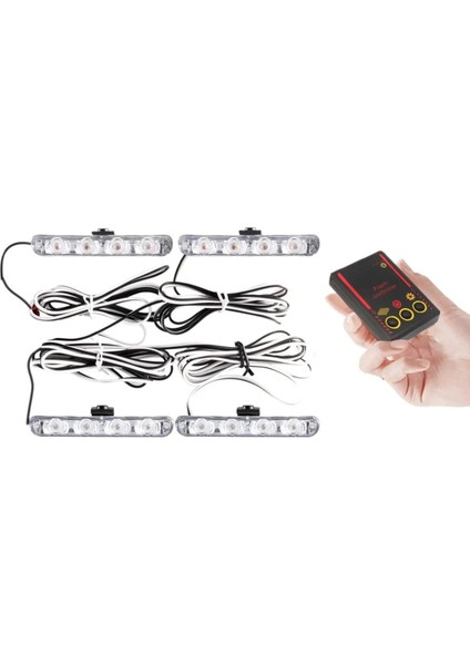 Flaş LED Çakarlı Kırmızı Mavi Beyaz 12V 16 LED 4x4