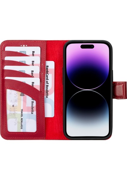 Apple iPhone 15 Uyumlu Deri Cüzdanlı Kılıf V4EF
